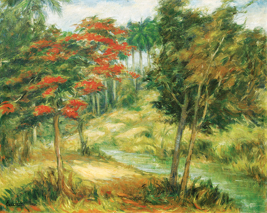 Poinciana Tree and River<br>
<i>(Flamboyán y Río)</i> by Eberto Escobedo