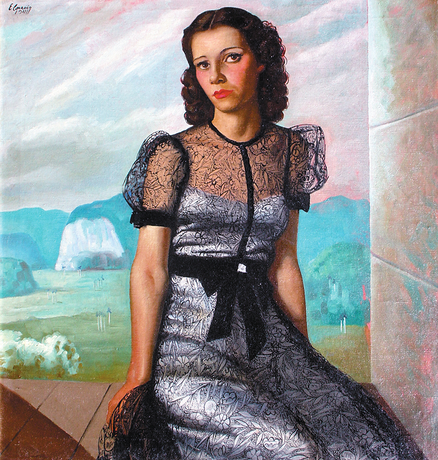 Portrait of Young Lady with Viales Landscape<br>
<i>(Retrato de Joven con Paisaje de Viales)</i> by Enrique Caravia