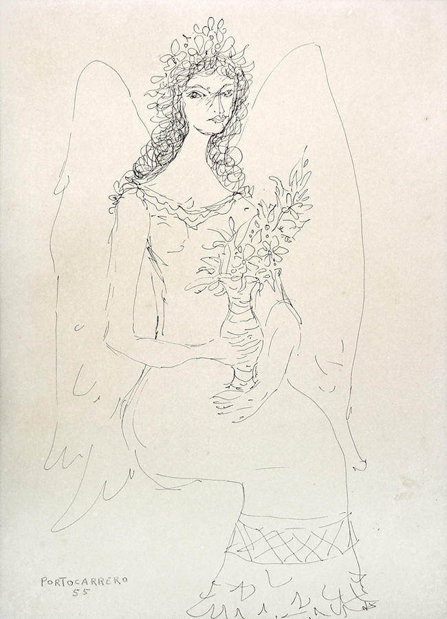 Angel with Flower Vase<br>
<i>(Angel con Florero)</i> by René Portocarrero