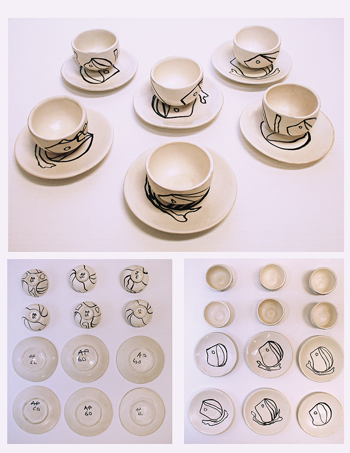 Set of Six Espresso Coffee Cups with Plates<br>
<i>(Juego de Seis Tazas de Café Espresso con Platos)</i>
 by Amelia Peláez