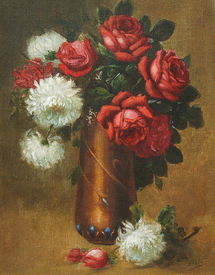 Vase with Dahlias and Roses<br>
<i>(Búcaro con Dalias y Rosas)</i> by Juan Gil García
