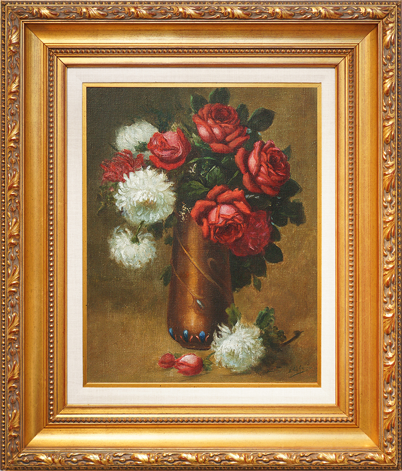 Vase with Dahlias and Roses<br>
<i>(Bcaro con Dalias y Rosas)</i> by Juan Gil Garca