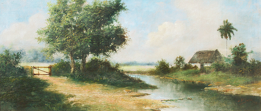 Landscape with Hut and River<br>
<i>(Paisaje con Bohío y Río)</i> by Juan Gil García