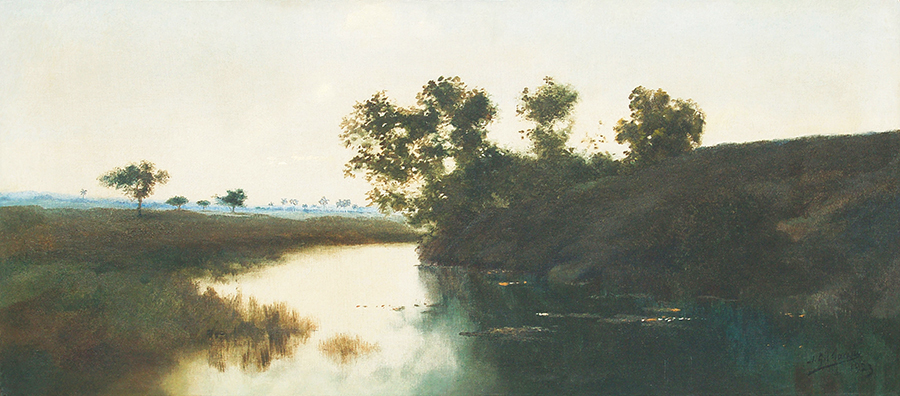 Landscape with River at Daybreak<br>
<i>(Paisaje con Río y Amanecer)</i> by Juan Gil García