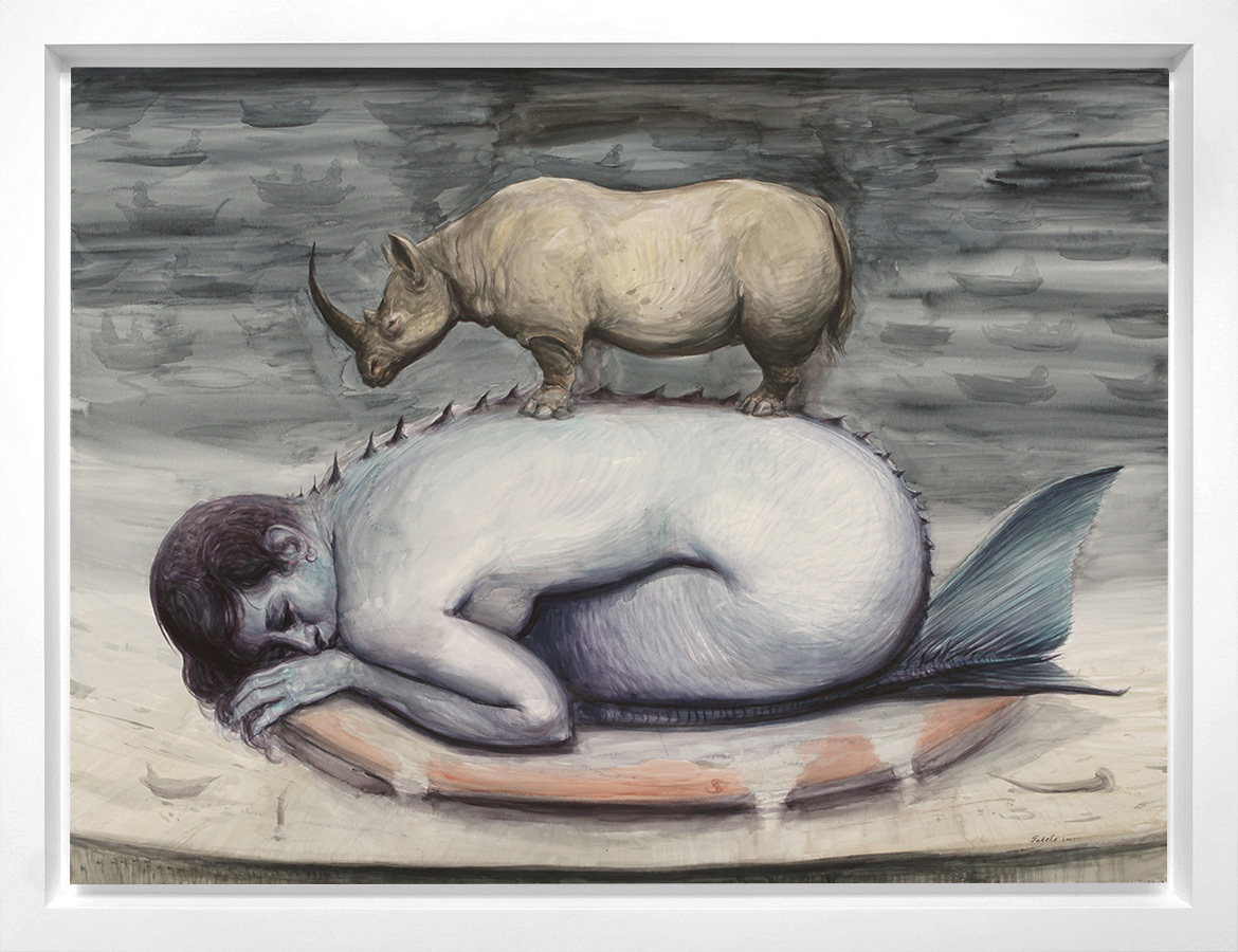 Woman and Rhinoceros<br>
<i>(Mujer y Rinoceronte )</i> by Roberto Fabelo