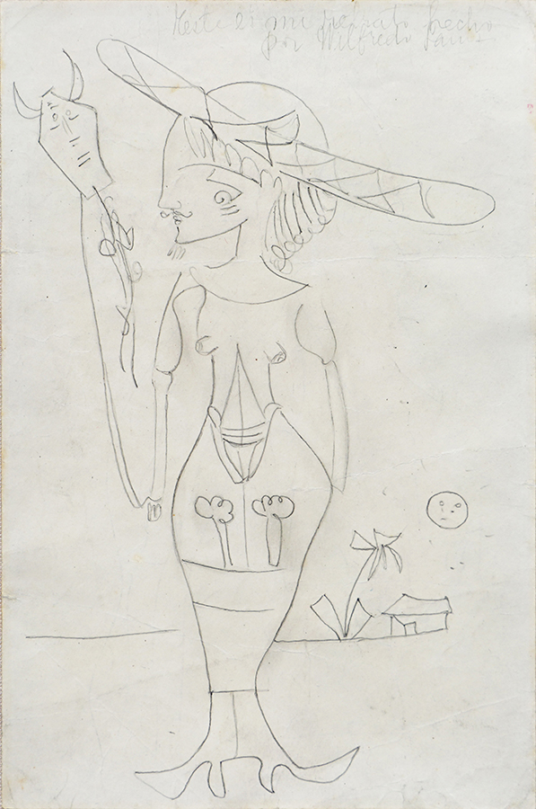 Untitled [Portrait of Helena Flying a Kite / Figure and Tractor  <br><i>(Sin Título [Retrato de Helena / Figura y Tractor])</i>
 by Wifredo Lam