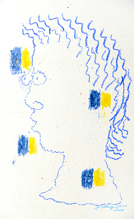 Visage in Blue and Yellow<br>
<i>(Rostro en Azul y Amarillo)</i> by Amelia Peláez