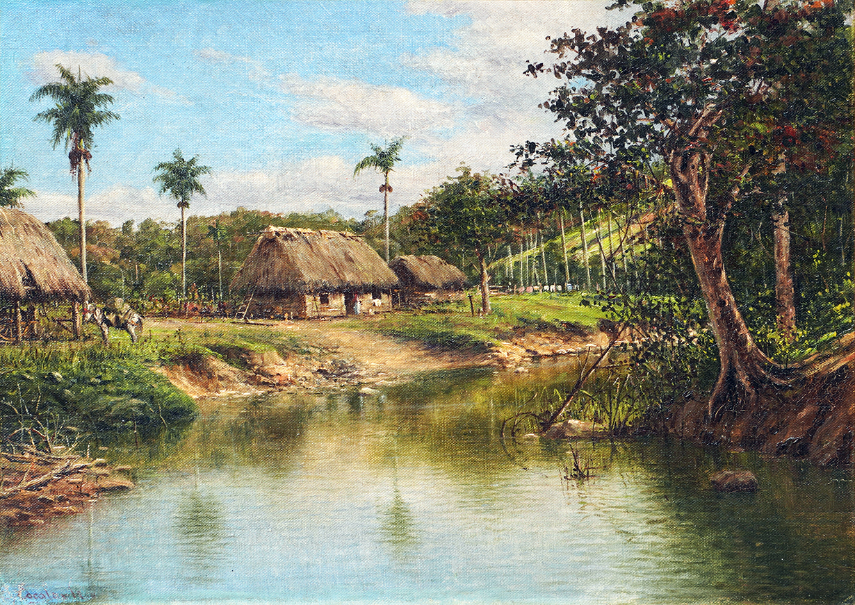 Landscape with River and Hut <br>
<i>(Paisaje con Ro y Boho)</i> by Gonzalo Escalante