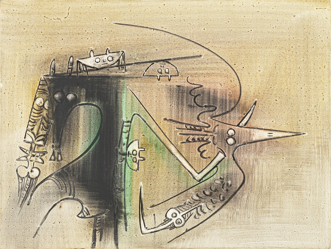 Untitled [Femme Cheval, Eleguas and Bird] <br>
<i>(Sin Ttulo [Mujer Caballo, Eleguas y Pajaro])</i>   by Wifredo Lam