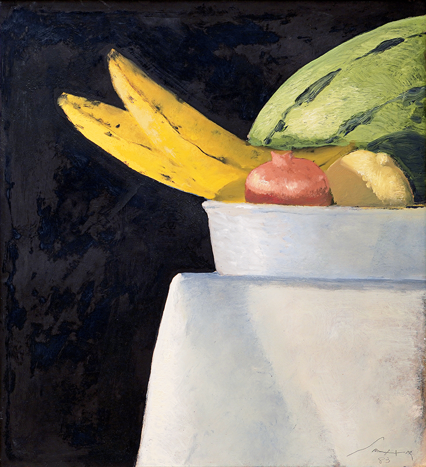 Bowl of Fruits<br>
<i>(Cesta de Frutas)</i> by Julio Larraz