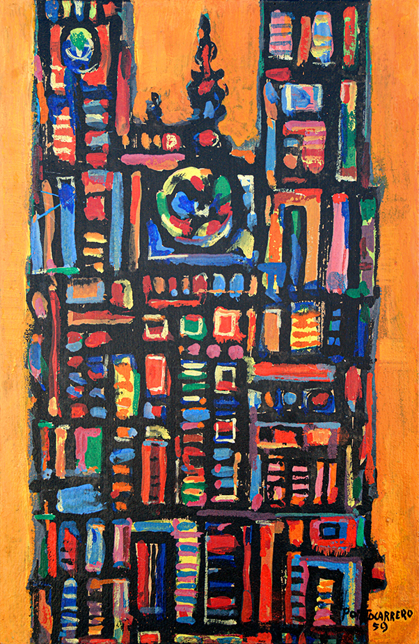 Cathedral in Gold Background<br>
<i>(Catedral en Fondo Dorado)</i> by Ren� Portocarrero