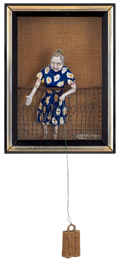 Woman lowering her bag from her Balcony
<br> <i>(Se�ora bajando su bolsa desde su Balc�n)</i> by Hermanas Scull