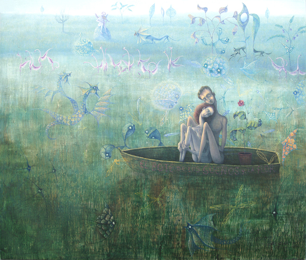 Ram�n V�zquez <br>El Bote de los Sue�os y la Flor </br> (<i>The Ship of Dreams and the Flower</i>), 2012 <br> oil on canvas </br> 32 � x 39 � inches 