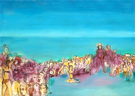 MARIANO RODR�GUEZ (1912�1990)<br> 
Varadero Beach<br>
<i>(Playa Varadero),</i> 1977<br>
acrylic on canvas<br>
39 � x 55 inches
