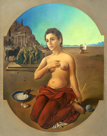 ANTONIO GATTORNO (1904  1980) <br>
Classicism Versus Buffoonery <br>
<i>(Clasicismo versus Bufonera),</i> 1943<br>
oil on canvas<br>
41 x 32 ⅛ inches 
