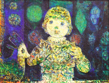 EDUARDO ABELA (1889-1965)<br>
Once Upon a Time<br>
<i>(Hab�a una Vez),</i> ca. 1955<br>
oil on Masonite<br>
11 � x 15 inches
