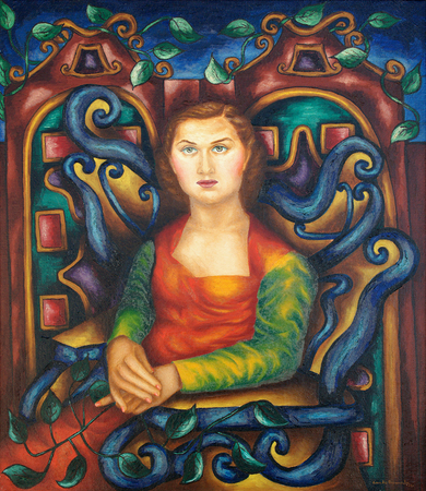 CUNDO BERM�DEZ (1914�2008)<br>
Portrait of a Lady [Mrs. Lidia Pl� de Osuna]<br>
<i>(Retrato de una Dama [Lidia Pla de Osuna]),</i> 1944<br>
oil on canvas<br>
30 � x 26 inches

