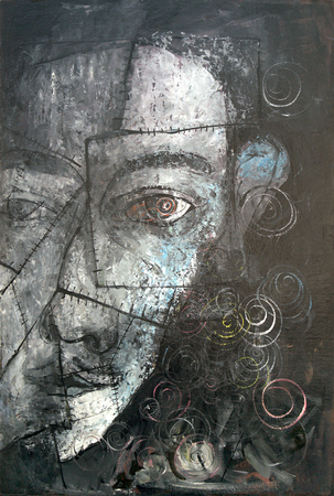 ANGEL ACOSTA LE�N (1930�1964)<br>
Self Portrait<br>
<i>(Autorretrato),</i> 1959<br>
oil on Masonite<br>
30 x 19 7/8 inches
