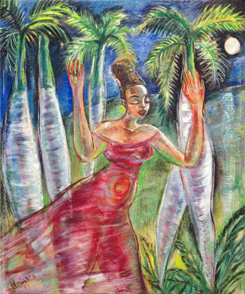 Carlos Enr�quez<br> Mulata a la Luz de la Luna</br> (<i>Mulatto Woman Under the Moonlight</i>), 1952 <br> oil on canvas </br> 29 � x 24 inches
<br></br>
This painting was exhibited at Christie�s Latin American Art auction, November 21, 1995, and illustrated in the corresponding catalog, No. 208.
<br></br>
Illustrated in the book by Juan Mart�nez, Carlos Enr�quez: The Painter of Cuban Ballads, 2010, page 222.
