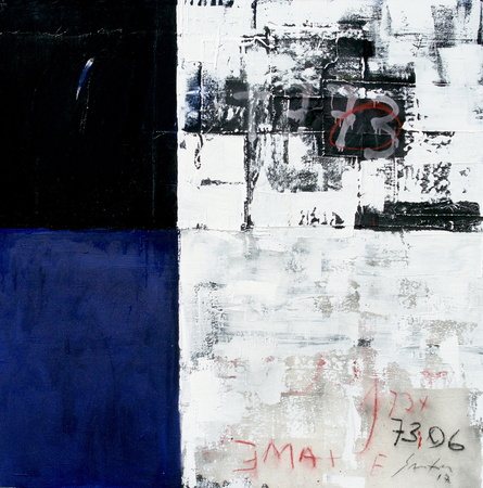 JORGE LUIS SANTOS (b. 1973)<br>
Untraceable Footprint (from the series A�Z)<br> <i>(Huella Sin Rastro, de la serie A�Z),</i> 2017<br>
mixed media on canvas<br>
72 x 72 inches

