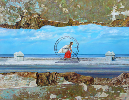 SANDRO DE LA ROSA (b. 1972)<br>
Way to Nowhere<br>
<i>(Camino a Ning�n Lugar),</i> 2018<br>
oil on canvas<br>
48 x 60 inches
