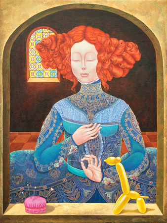 IRINA ELN GONZLEZ (b. 1978)<br>
Bursting Amusement<br>
<i>(Divertimento Explosivo),</i> 2018<br>
acrylic on canvas<br>
31  x 23 ⅝ inches


