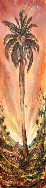 VICENTE HERN�NDEZ (b. 1971)<br>
Upward Like the Palm (Sunset)<br>
<i>(Hacia Arriba Como la Palma (Atardecer)),</i> 2018<br>
oil on canvas<br>
39 x 9 � inches
