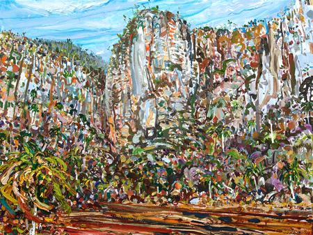 LILIAN GARCIA-ROIG (b. 1966)<br>
Edge of the Knife Hill Range<br>
<i>(Filo de Cuchillo en Formacin de Mogotes),</i> 2018<br> 
oil on canvas<br>
36 x 48 inches
