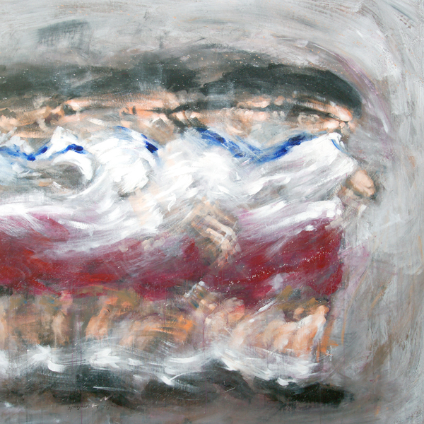 Dayron Gonz�lez<br> Contra la Corriente</br> (<i>Countercurrent</i>), 2012<br> mixed media on canvas</br> 60 ⅝ x 60 ⅝ inches