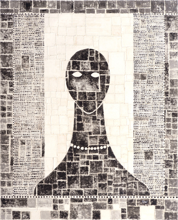 JUAN ROBERTO DIAGO (b. 1971)<br>
My Silence Speaks Volumes<br>
<i>(Mi Silencio Habla por S� Mismo),</i> 2018<br>
mixed media on canvas<br>
58 � x 47 � inches
