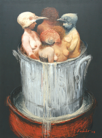ROBERTO FABELO (b. 1950)<br>
A Bit of Us<br>
<i>(Un Poco de Nosotros),</i> 2012<br>
oil on canvas<br>
62 1/2 x 46 1/2 inches