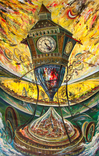 Vicente Hern�ndez<br> La M�quina del Tiempo</br> (<i>The Time Machine</i>), 2011<br> mixed media on canvas</br> 62 � x 39 inches
