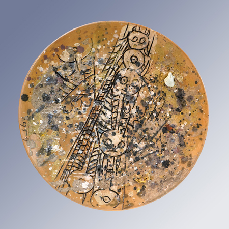 WIFREDO LAM (1902 - 1982)<br>
Totem<br>
(<i>T�tem</i>), 1959<br>
one-of-a-kind terracotta plate
hand painted by the artist<br>
14 � inches in diameter
