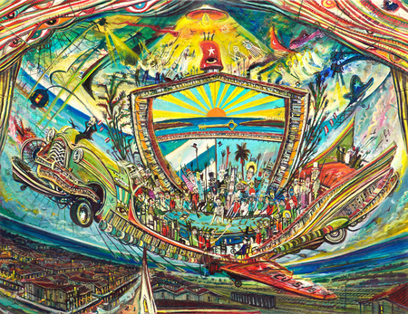 VICENTE HERN�NDEZ (b. 1971)<br>
The Rumba of the Deaf<br>
(<i>La Rumba de los Sordos</i>), 2018<br>
oil on canvas<br>
39 � x 51 inches
