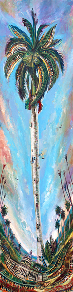 VICENTE HERNNDEZ (b. 1971)<br>
Upward Like the Palm (Noon)<br>
(<i>Hacia Arriba Como la Palma</i> (<i>Medioda</i>)) 2018<br>
oil on canvas<br>
39 x 9  inches
