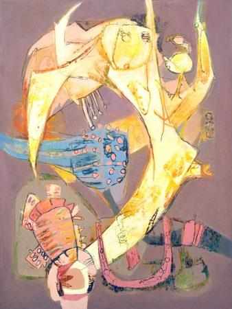 GINA PELL�N (1926�2014)<br>
Nostalgic Dove <br>
(<i>La Paloma Nost�lgica</i>), 1974<br>
mixed media on canvas <br>
51 � x 38 � inches
