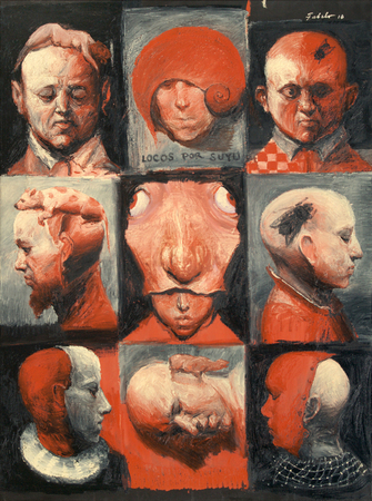 ROBERTO FABELO (b. 1950)<br>
Crazy for Suyu<br>
(<i>Locos por Suyu</i>), 2010<br>
oil on canvas<br>
62 x 46 � inches
