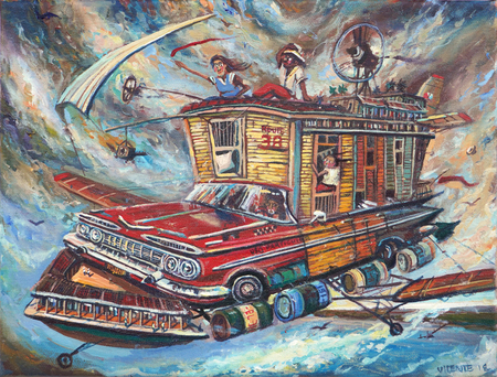 VICENTE HERN�NDEZ (b. 1971)<br>
Are We Losing Touch?<br>	
(<i>�Nos Estamos Marginando?</i>), 2018<br>
oil on canvas<br>
11 � x 15 inches
