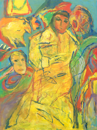 GINA PELLN (1926- 2014)<br> 
Golden Fleece <br>
(<i>Lana de Oro</i>), 2013<br>
mixed media on canvas<br>
45  x 34  inches

