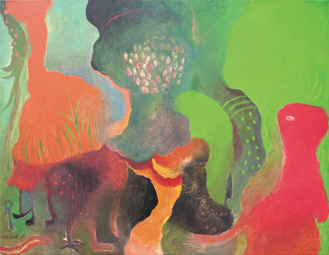 
MANUEL MENDIVE (b. 1944)<br>
Life in the Bush<br>
(<i>Vida en el Monte</i>), 1993<br>
oil on canvas<br>
30 x 39 inches