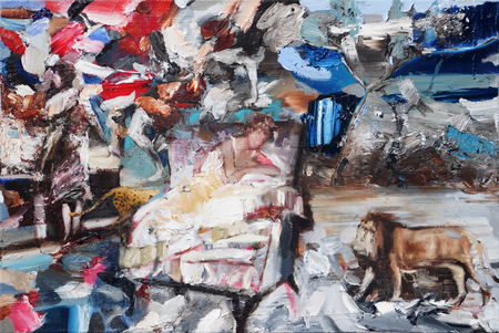 DANUEL M�NDEZ (b. 1989)<br>
Nap<br>
(<i>La Siesta</i>), 2019<br>
oil on canvas<br>
20 x 30 inches