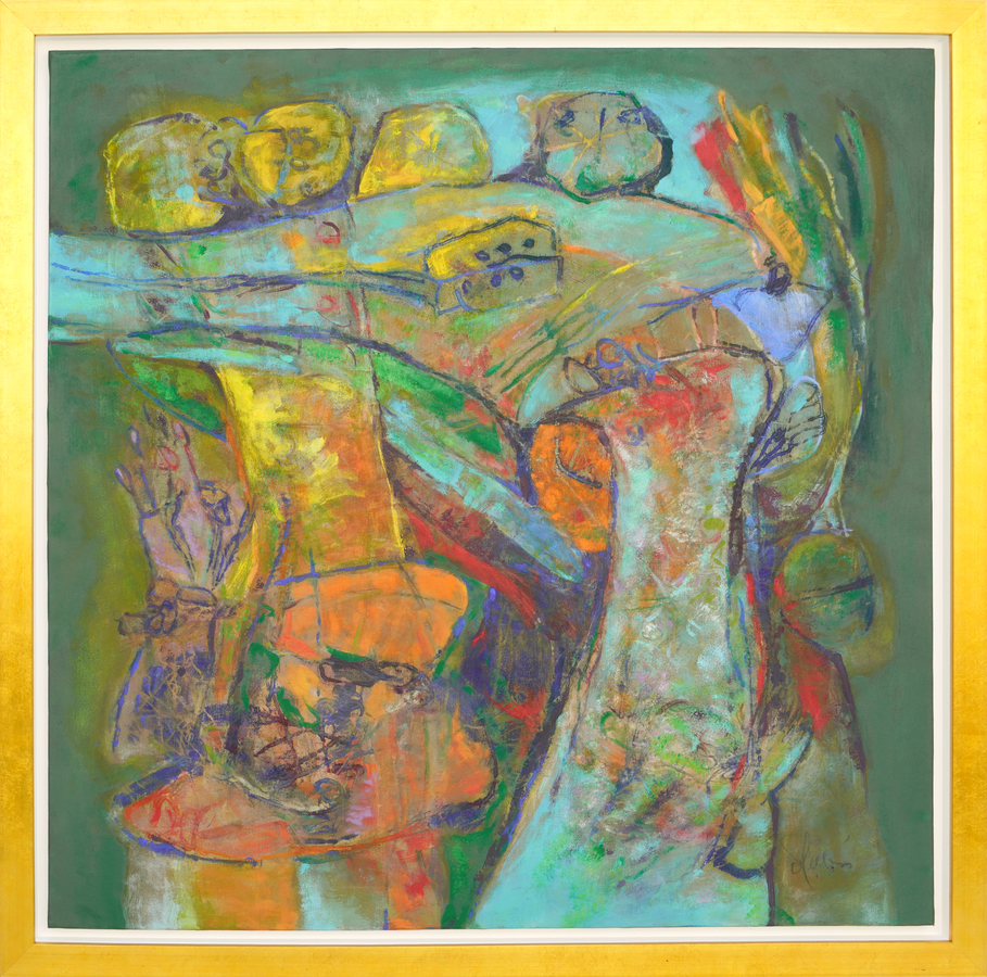 <b>GINA PELLN</b> (1926  2014)<br>
Habits</br>
(<i>Hbitos</i>), 1975<br>
mixed media on canvas</br>
39  x 39  inches [without frame]<br>
42 ⅝ x 42 ⅝ inches [with frame]</br>
<br><br/>
