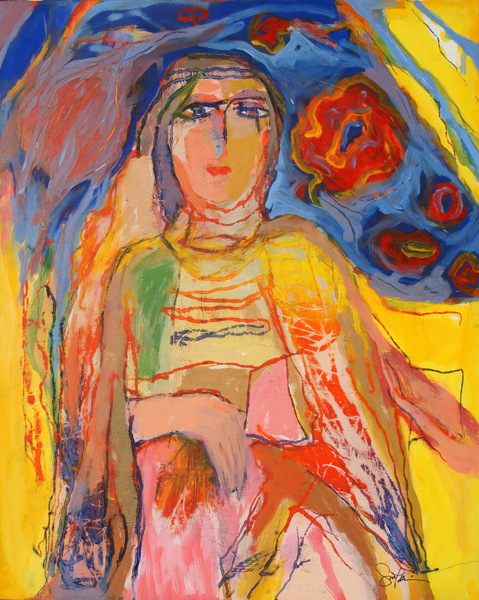 <b>Gina Pell�n</b> <br>
Planta Secreta <br>
(<i>Secret Plant</i>), 2010<br>
mixed media on canvas<br>
40 x 32 inches<br>
</br>
Gina works feverishly without pause � unstoppable even after the departure from life of almost all her colleagues of the exceptional group COBRA. Not even the biological absenteeism of her compatriot painters and sculptors, who once, in the decades of the 1960�s, 70�s and 80�s, integrated that talented colony of Cuban �migr� artists in France, has slowed her down. Back then, it was the comradery of Joaqu�n Ferrer, Angel Acosta Le�n, Jorge Camacho, Roberto Garc�a York, Agust�n C�rdenas, P�rez Casta�o, Agust�n Fern�ndez, Herrera Zapata, Ram�n Alejandro and others. Now, time and destiny have plotted to leave us Gina to hold the flag of a glorious epoch of Cuban art in the Parisian diaspora. 
<br></br>
Youth is never forever. Gina arrives at her late style of painting full of energy and enthusiasm. Her creations are freer and seem more spontaneous. The contours of her figures no longer contain, they merely suggest. The expressionism of the unbridled brushwork is loose of formality and devoid of restriction. The palette contributes color fields that clash and make peace. Inevitable destiny of neighbors.Femininity blushes in her canvases, through the feast of color. The sinuous line establish the coquettishly curvatures of her ladies. Women who exalt dignity and self-assurance in a world conquered via beauty and elegance, not by conflict and militancy. <br></br>
Ram�n Cernuda
