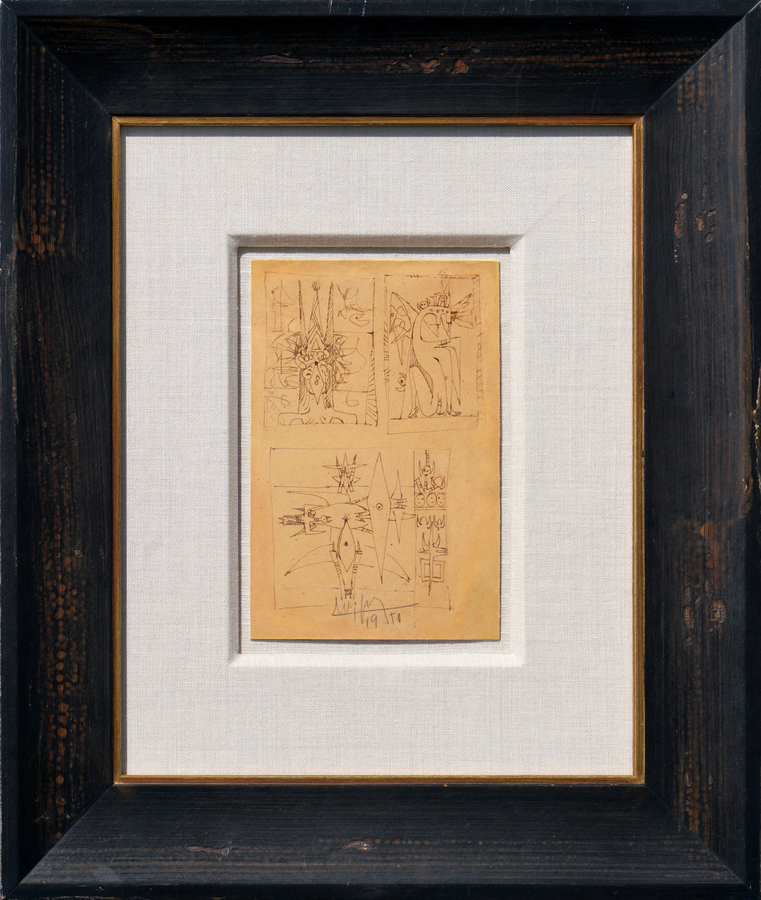 Wifredo Lam, <i>Three Sketches</i>, presented in its frame. <br></br><br></br><br></br><br></br>