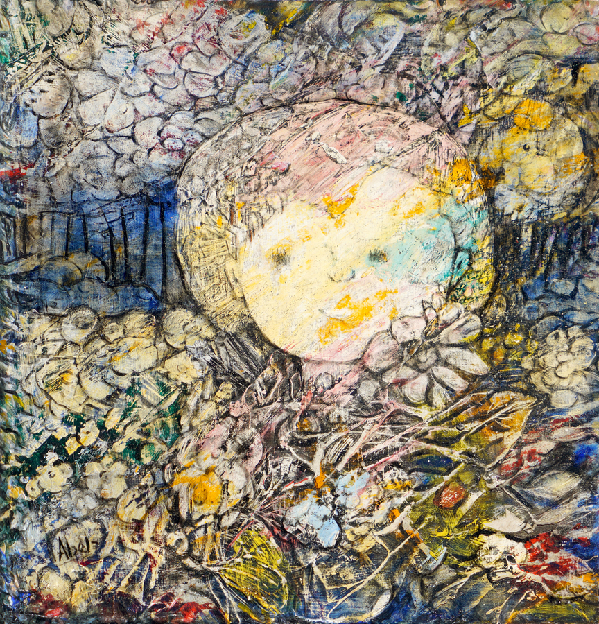 <b>EDUARDO ABELA</b> (1889 - 1965)<br>
Girl</br>
(<i>Nia</i>), ca. 1960<br>
oil on wood</br>
9 x 8 1/4 inches [without frame]<br>
18 ⅛ x 18 ⅛ inches [with frame]</br><br>
</br>
