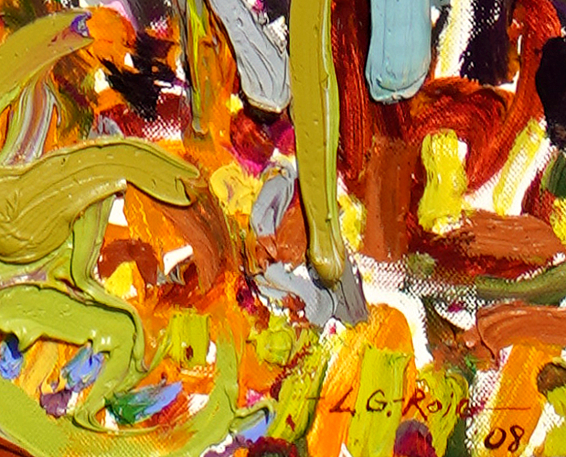 A detail image of Lilian Garc�a-Roig's <i>Maple and Vines Intertwine,<br>
showing the artist's signature and the date of the work.</br><br></br><br></br><br></br>