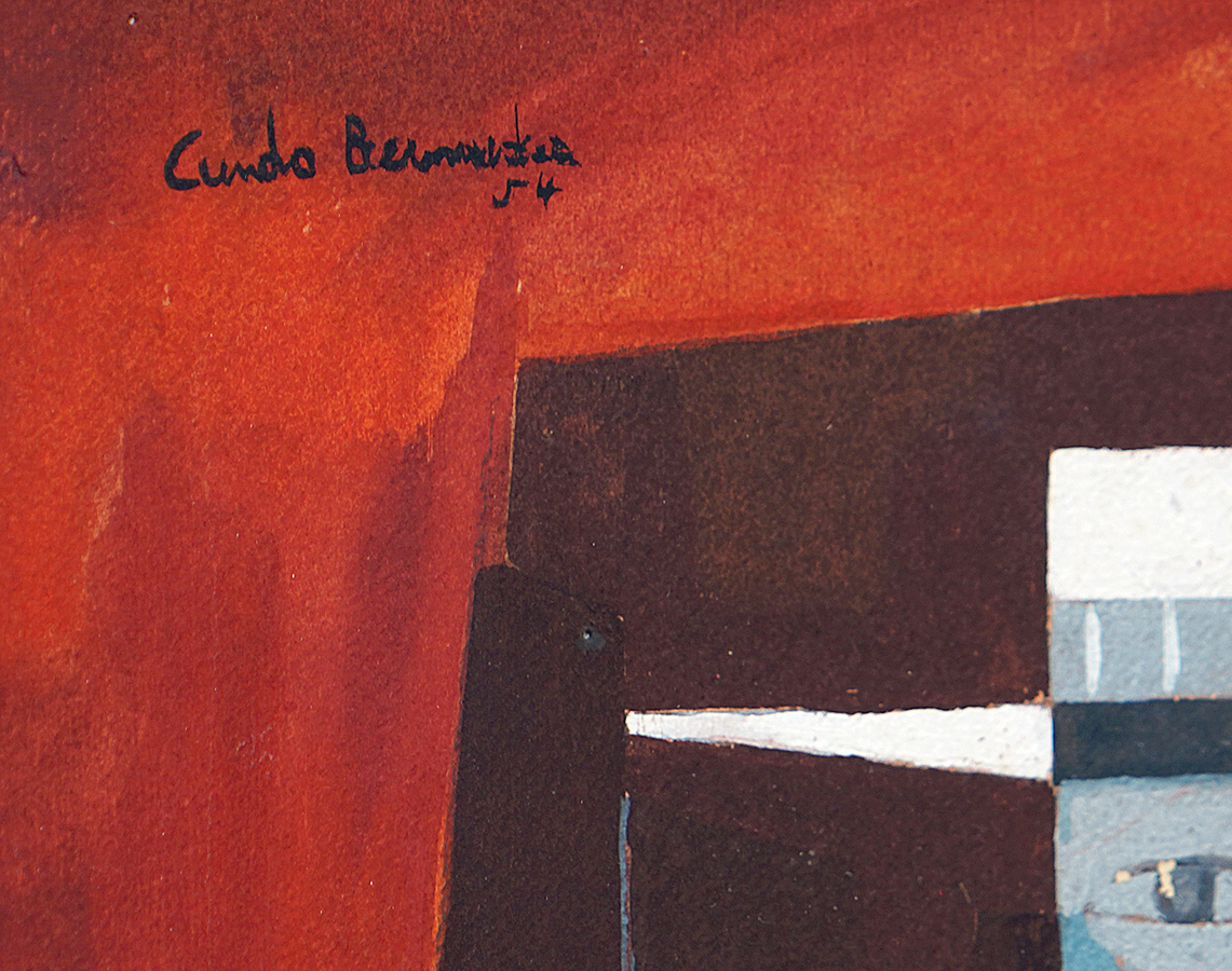 A detail image of Cundo Bermdez's <i>Two Dancers</i>,<br>
showing the artist's signature and the date of the work.</br><br></br><br></br><br></br>