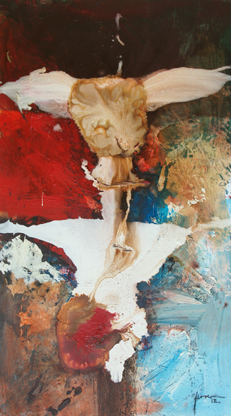 <b>Reynier Ferrer</b> <br>
Ambigüedad <br>
(<i>Ambiguity</i>), 2012<br>
mixed media on canvas<br>
71 x 39 ½ inches<br></br>
Reynier Ferrer was born in Havana on August 17, 1979. He pursued his early studies at the School of Fine Arts at San Alejandro in his native city and, after four years of training, graduated from this institution in 2004. In that same year, he initiated and finalized complementary studies in the fine arts imparted by Spanish painter José Luis Fajardo at the Man and His Purlieus Studio. At present, he is a professional artist in Havana, Cuba