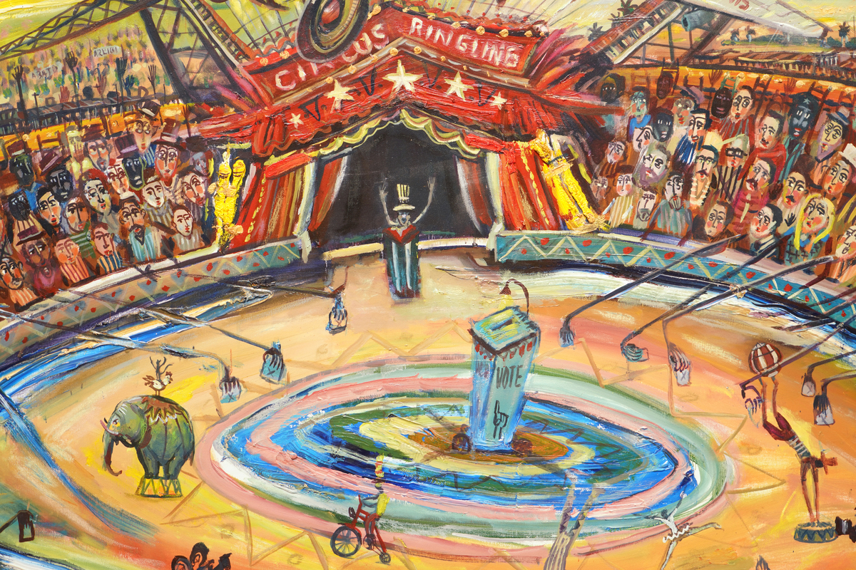 A detail image of Vicente Hern�ndez' <i>The Electoral Circus</i>.<br></br><br></br><br></br>