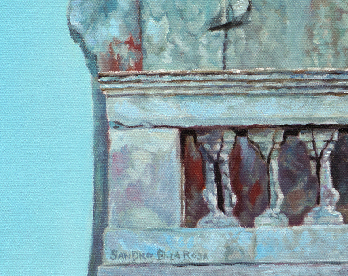 A detail image of Sandro De La Rosa's <i>Dream, Not So Quiet</i>, <br>showing the artist's signature.</br><br></br><br></br><br></br><br></br>